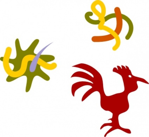 rooster star worms clip art in colour