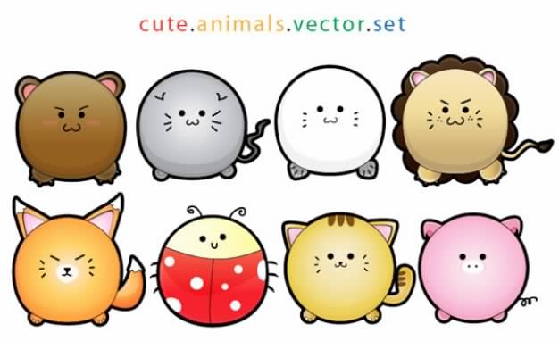 rounded animals cartoons like lion pig cat