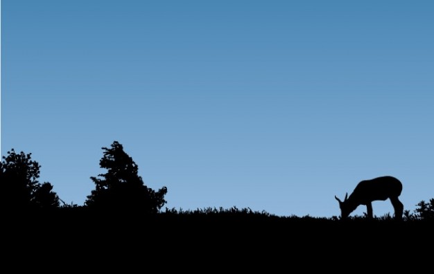 Grazing Goat landscape with blue sky background