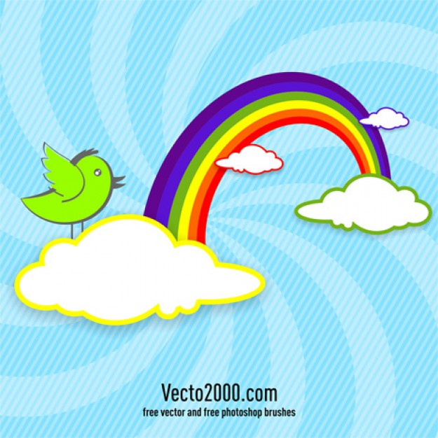 Rainbow with Clouds and Bird for greeting card