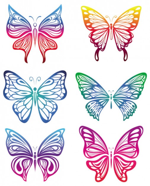 cutting paper Vector with six colorful Butterflies