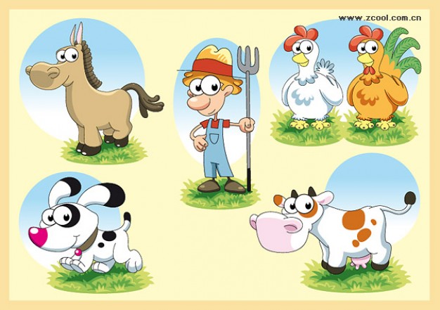 series cute farm vector material like cow horse dog chicken