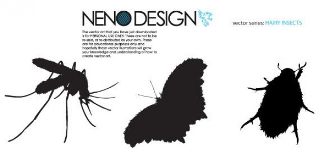 Insects Silhouettes including mosquito butterfly bug