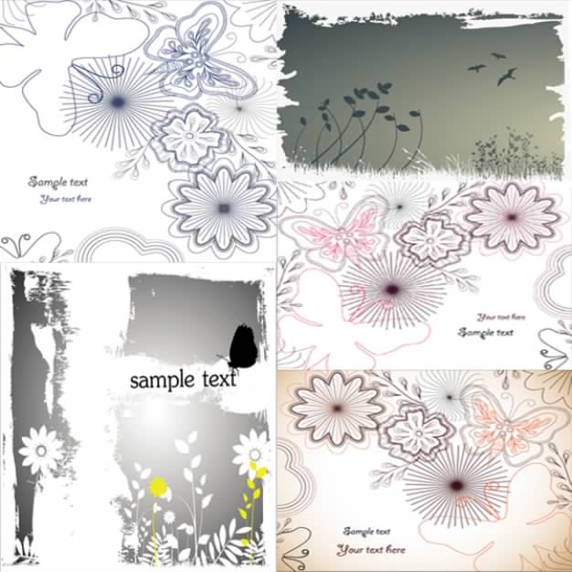 silhouettes with butterflies and flowers outlines