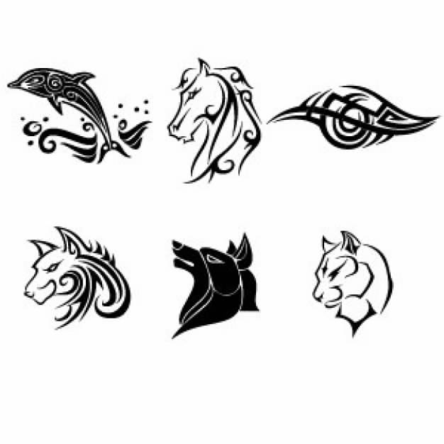 Simple tattoos collection with dolphin horse wolf tiger