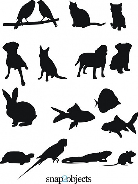 sixteen Pet Vector Silhouettes like cat dog rabbit sharp