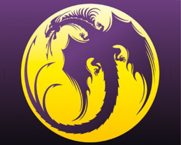 Stock Illustrations Dragon in yellow ball over purple background