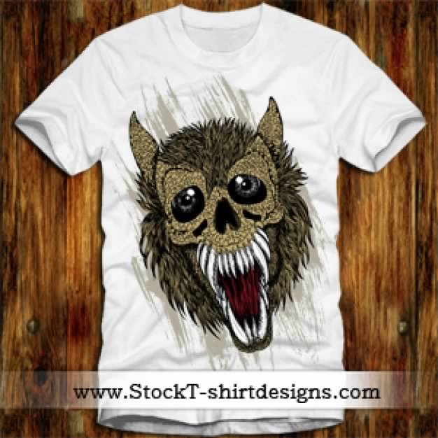 T-shirt Designs with wolf monster over wood background