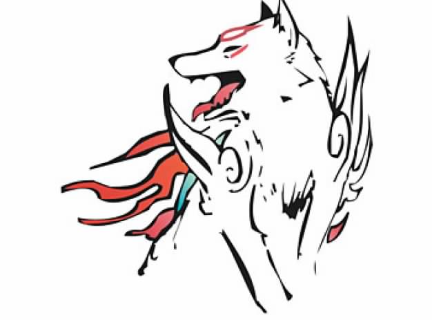 Wolf and fire material with white background