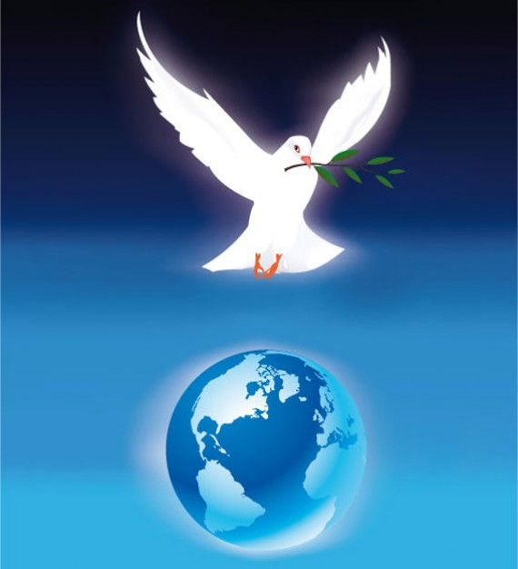 The Freedom dove Bird and earth with blue background