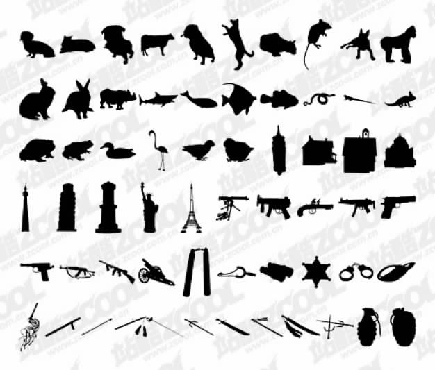 thousand of albums silhouettes vector material including animals and building weapon