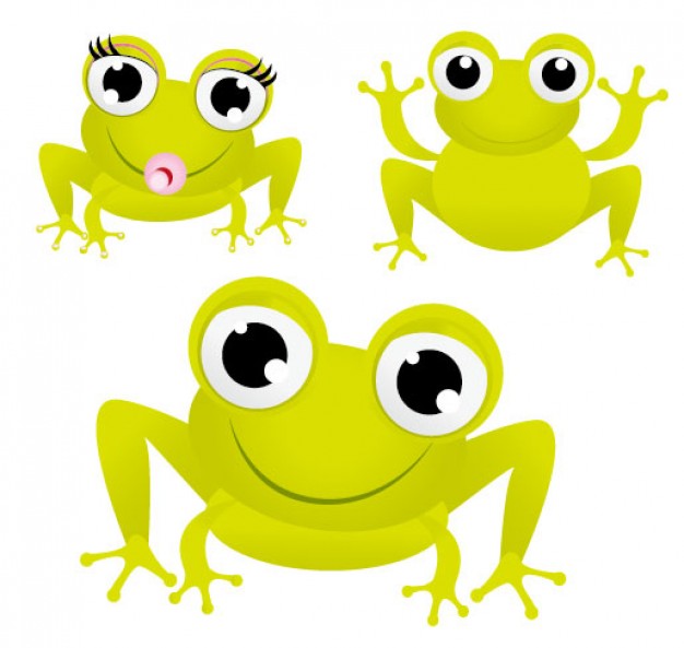 three cute green frogs with big eyes Vector material