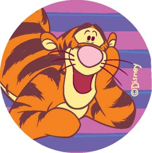 tiger lying prone with pink and blue lines circle background