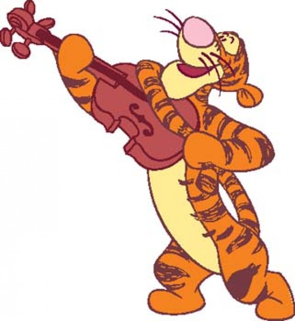 tiger playing violin with Black background