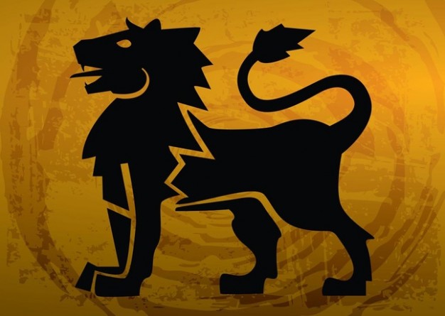 black heraldic silhouette lion with Gold pattern background