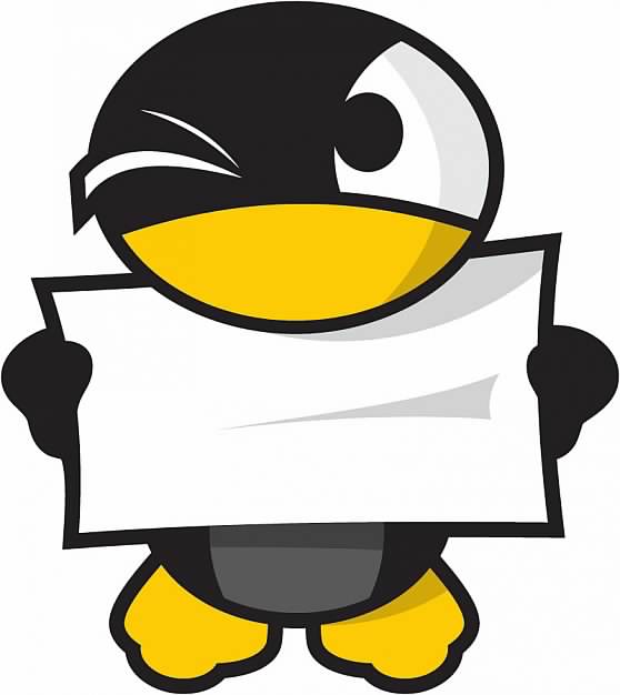 Tux character with blank paper for your text.