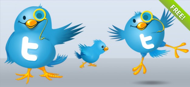 twitter bird illustrations with one glass and jumping