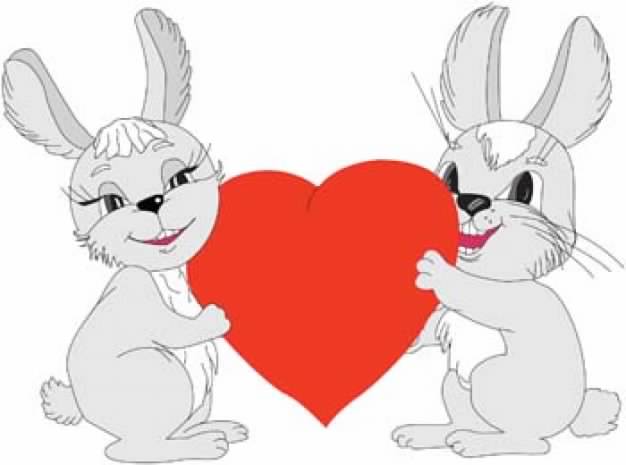two rabbit hanging with red heart showing love