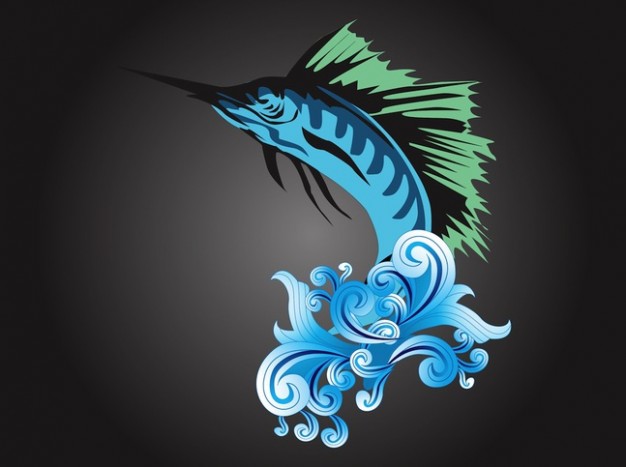 Blue marlin of aquatic animal vector with black background