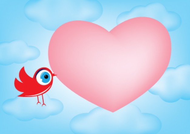 valentines day bird card with blue cloud