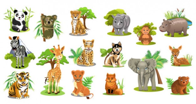 Variety of animal vector material like panda elephant pig fox tiger