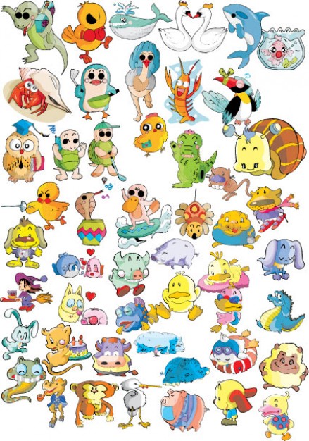 variety of Cartoon animals vector like turtle frog snake dolphin whale