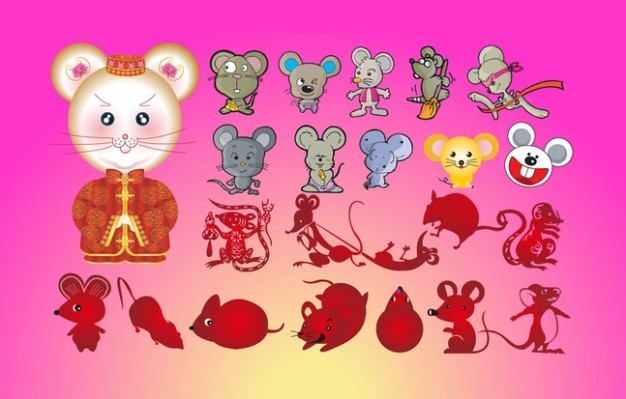 variety of Mice Cartoon characters with pink background