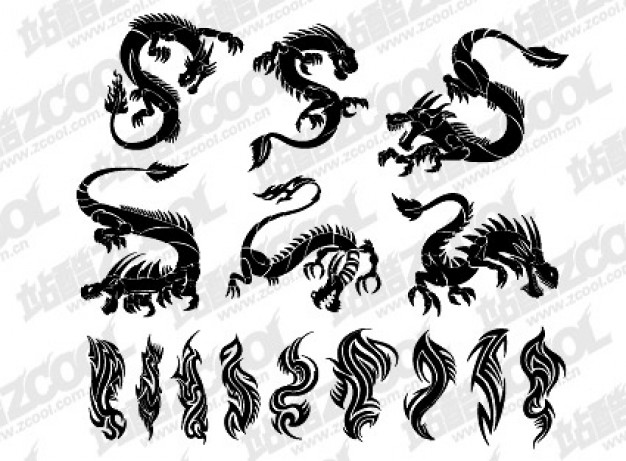 variety of the dragon totem of vector material over white background