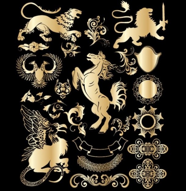 historical gold heraldic design elements with black background