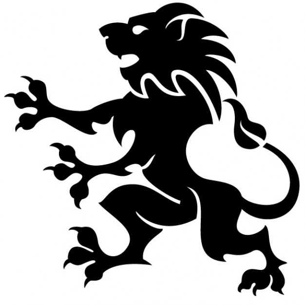 Black heraldic lion illustration with white background