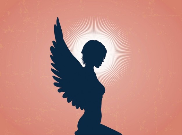 Female angel with nimbus silhouette from fantasy heaven