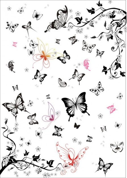 Dance butterfly on branch vector set of super multi black and white