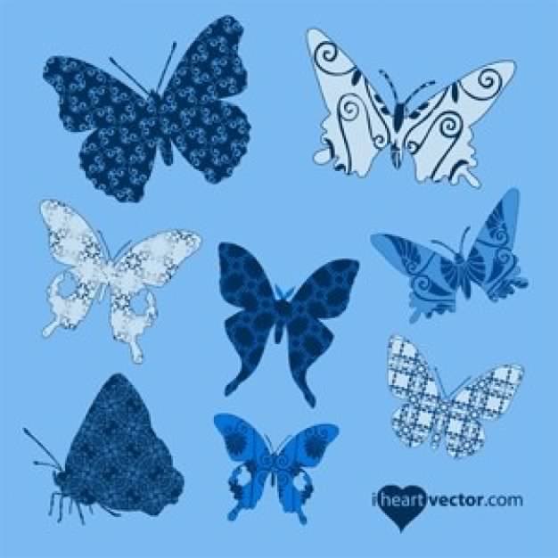 Butterflies Patterns Pack with blue background