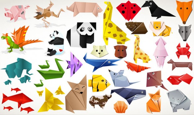 lovable animal origami material set with white background