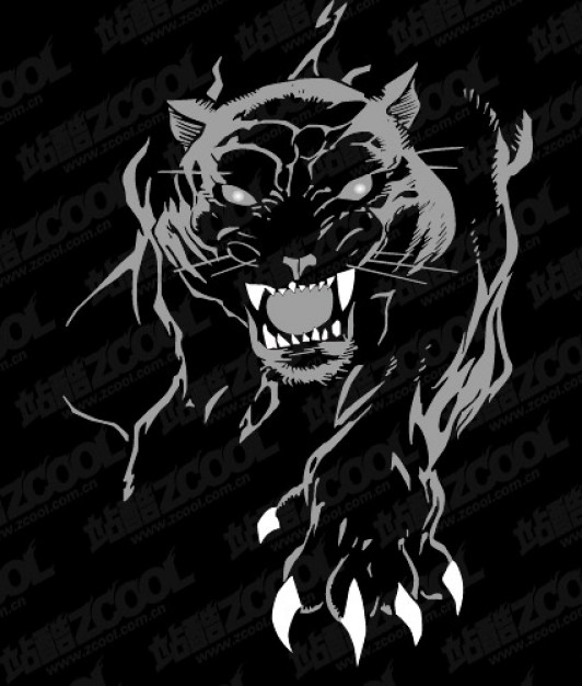 Ferocious panther material with black background