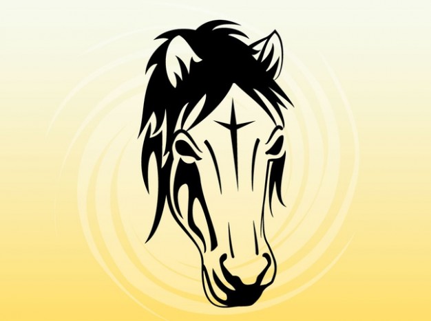 Horse head clip art with earth yellow nimbus background