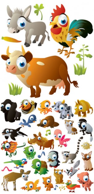variety of Cute cartoon animal images with big eyes like cock