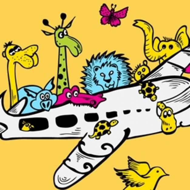 Animals on plane T-shirt deisgn including elephant etc