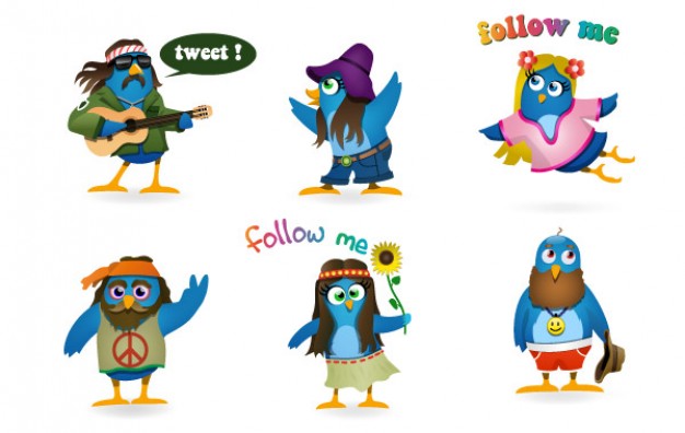 Woodstock Twitter Icons set in blue feather