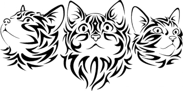 Three angles tribal cats vector that face made with tribals