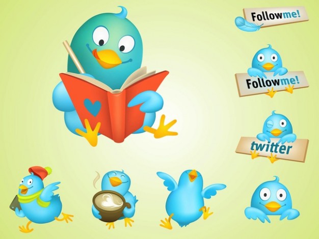 Cool twitter birds cartoon with different pose