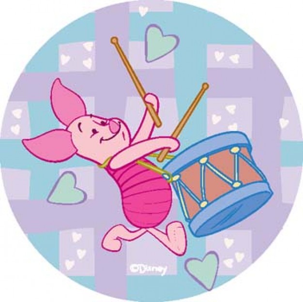 Piglet beating the drum