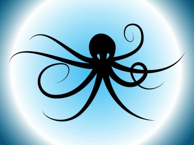 Octopus of long tentacles with blue nimbus background