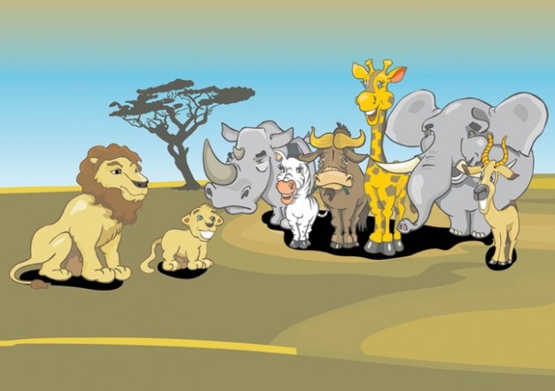 wild African Animals Cartoon of The Lion King field