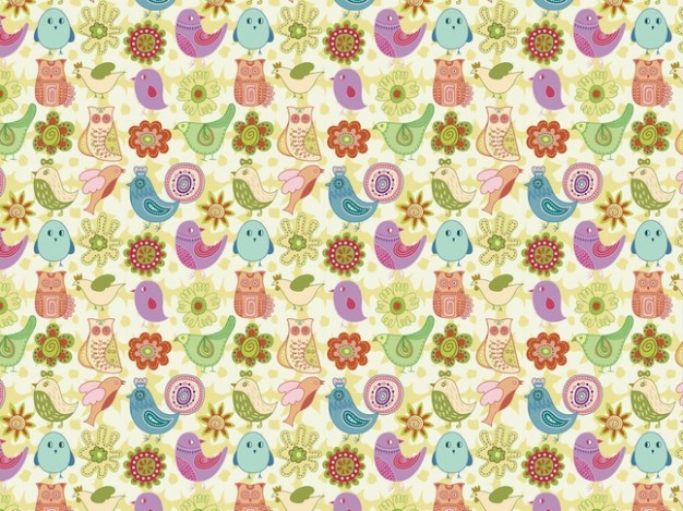 pattern with a cartoon birds and flowers