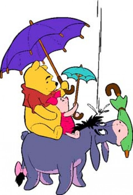 Pooh with umbrella on the donkey