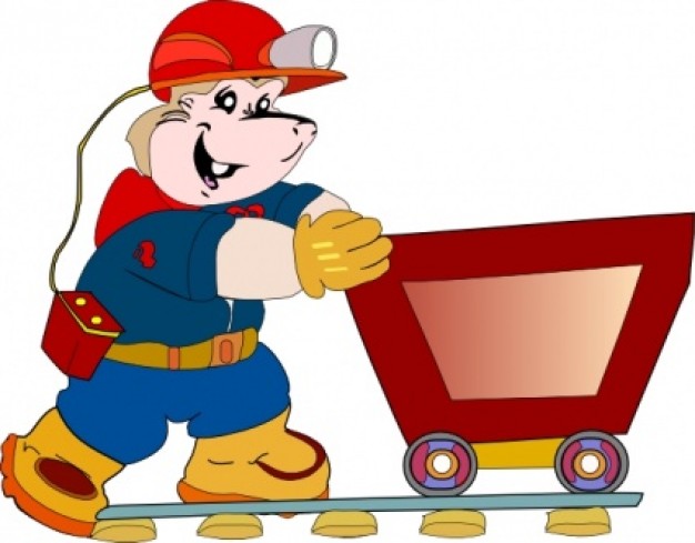 Coal Miner Pushing Coal Cart cartoon clip art