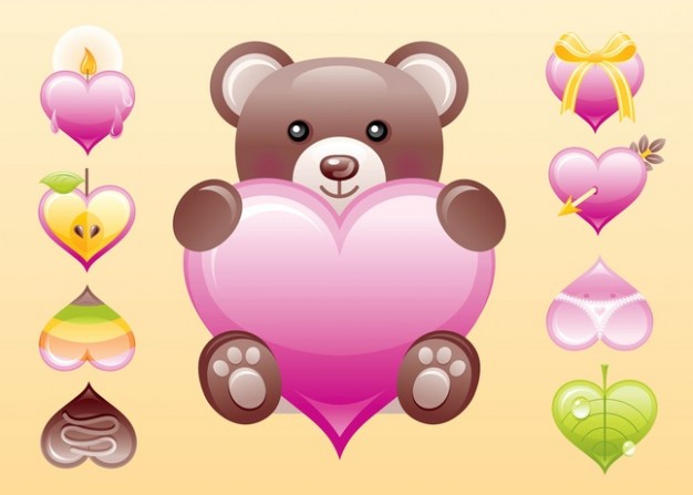 Cute and warm Heart Vectors with bear
