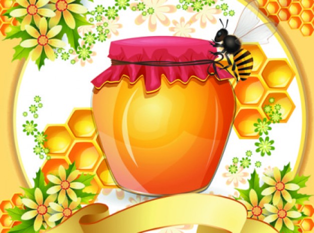 Artistic beehive on honey jar background set