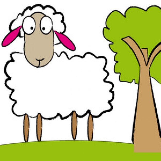 simple sheep and tree on the grass design